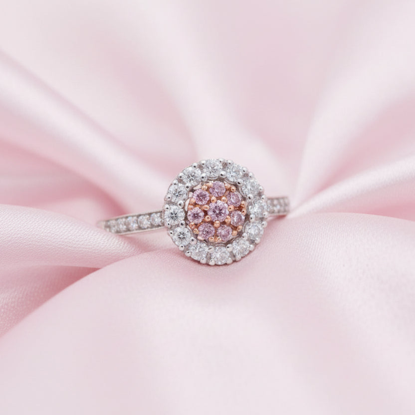 Pink Caviar 18ct White/Rose Gold Diamond Ring - Size N.5