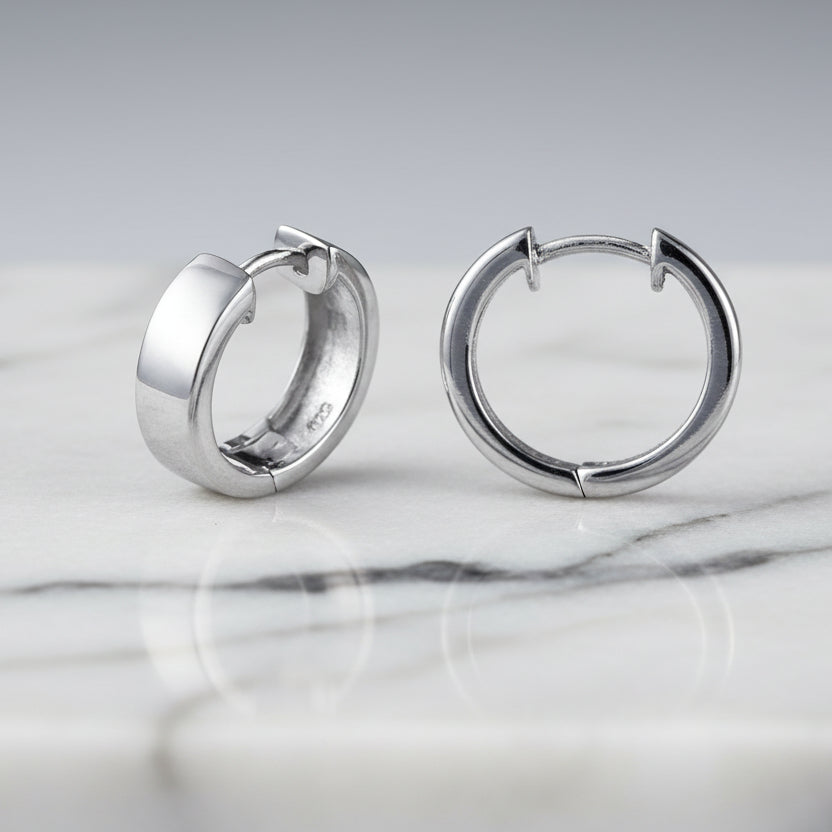 Sterling Silver Plain Round Huggie Earrings - 10mm