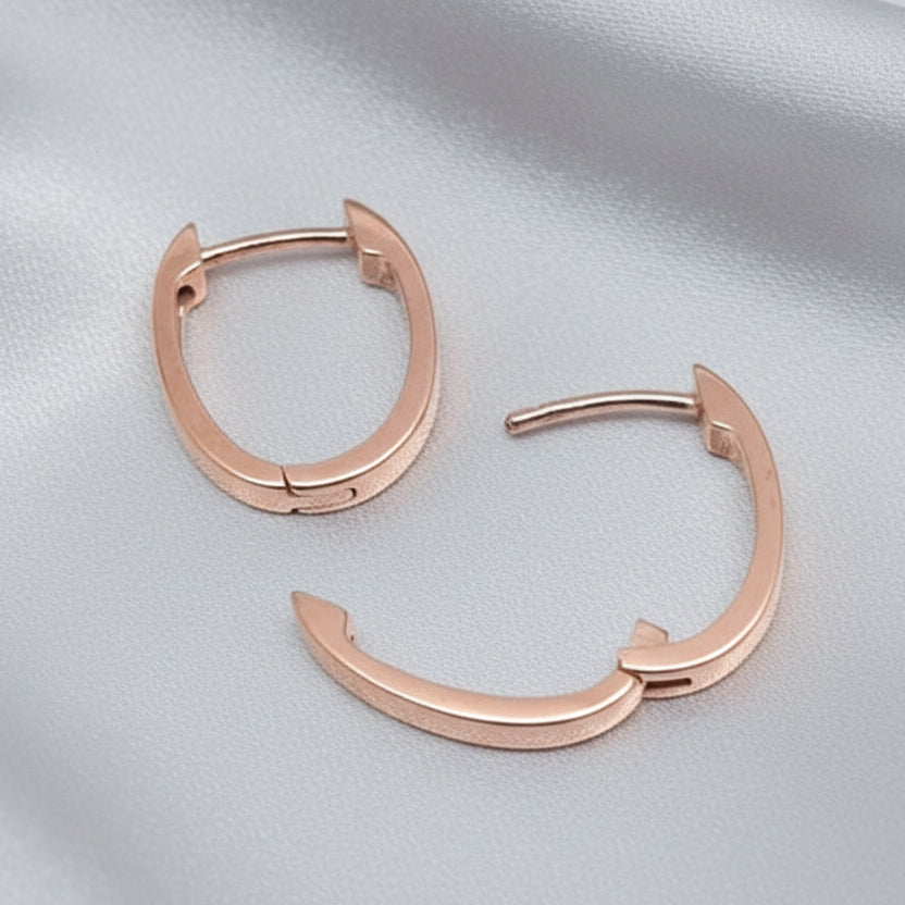 9ct Rose Gold Oval Huggie Earrings 11 x 8mm