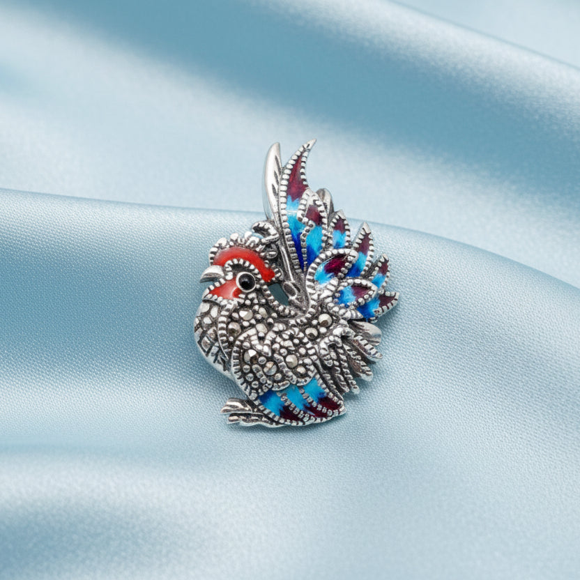 LOONA Sterling Silver Rooster Brooch
