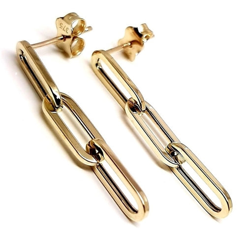 9ct Gold Paperclip Link Drop Earrings