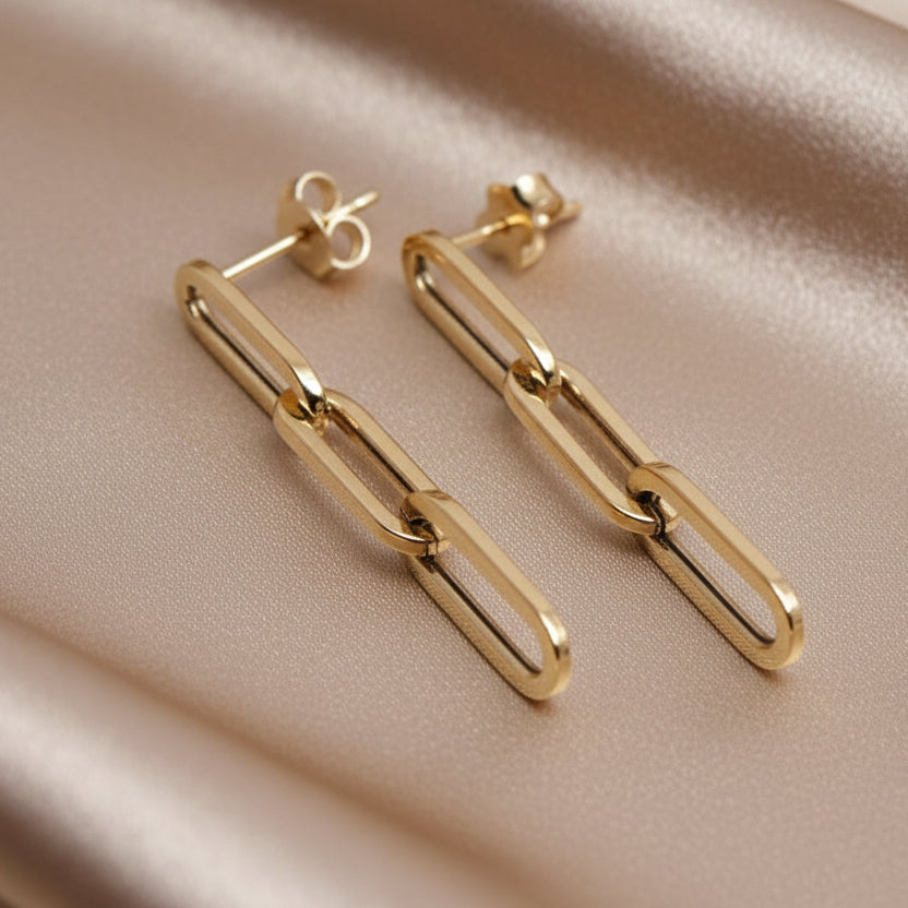 9ct Gold Paperclip Link Drop Earrings