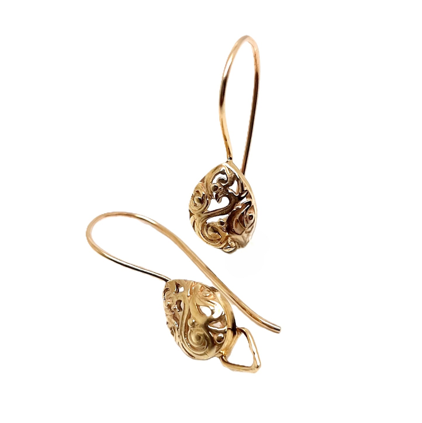 9ct Gold Earrings with Tear Filigree Drop