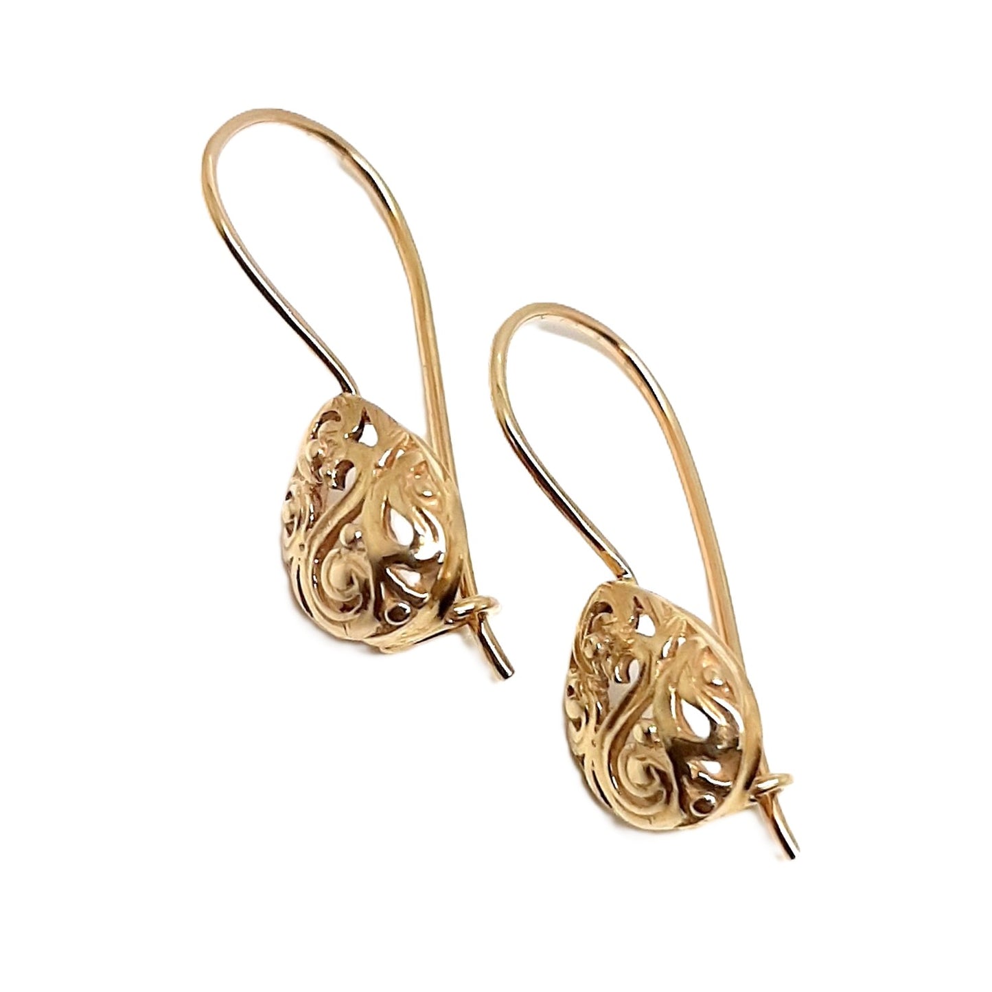 9ct Gold Earrings with Tear Filigree Drop