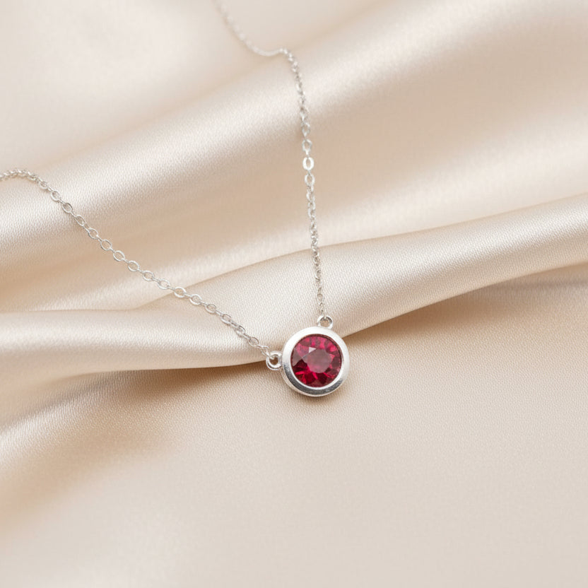 9ct White Gold Fitted Bezel Set Ruby Necklace