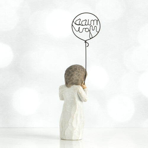 Willow Tree 'Miss You' Figurine. A figure holding a wire balloon with the words miss you within it.