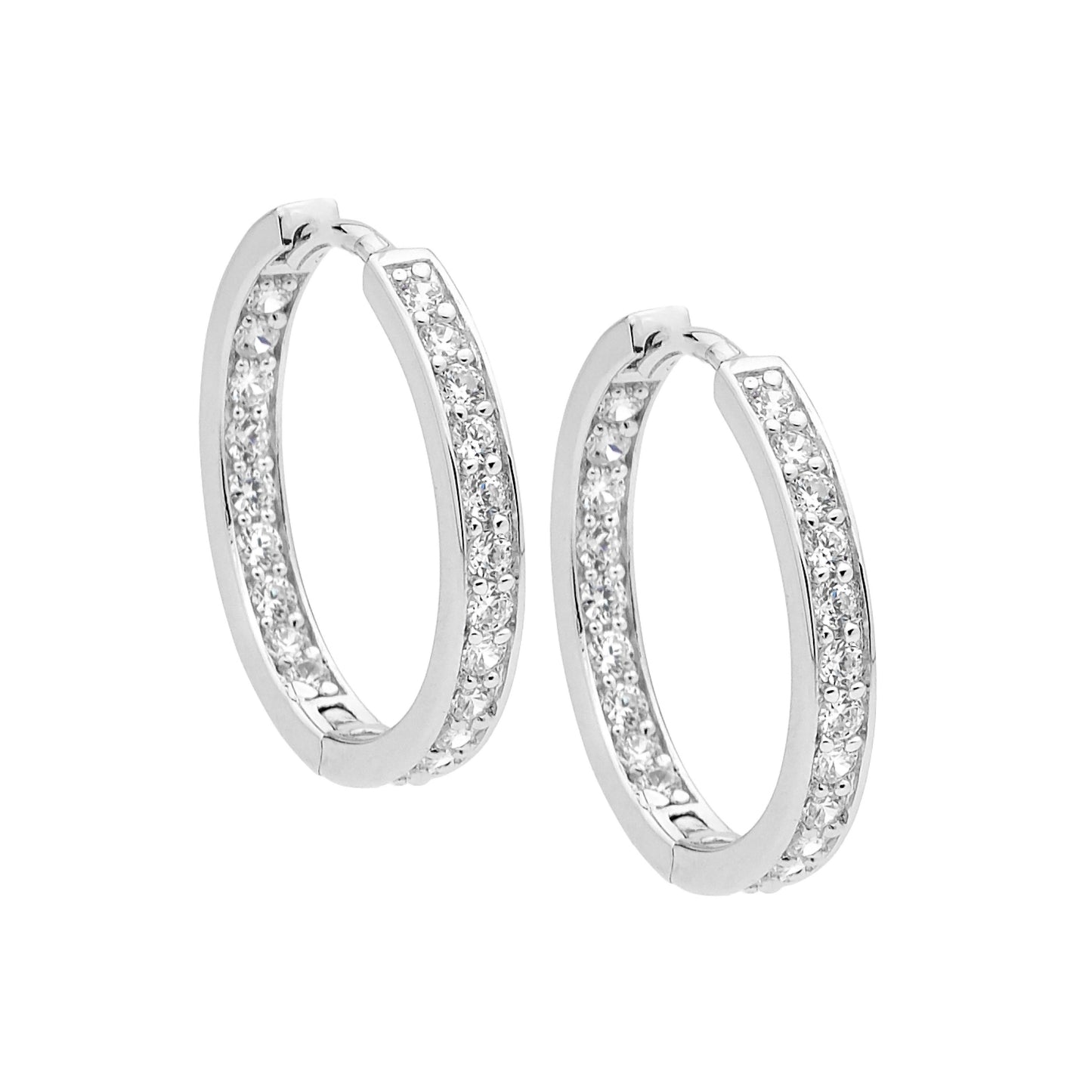 Ellani Sterling Silver CZ Inside-Out Hoop Earrings