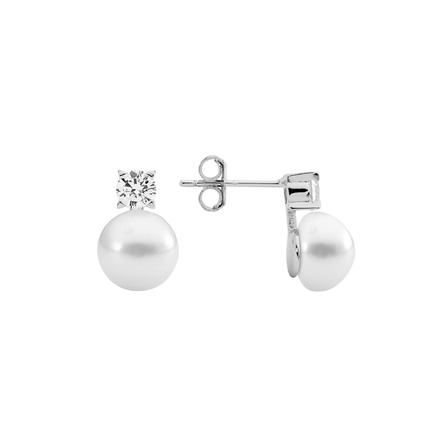 Ellani Sterling Silver FWP & 4mm CZ Stud Earrings