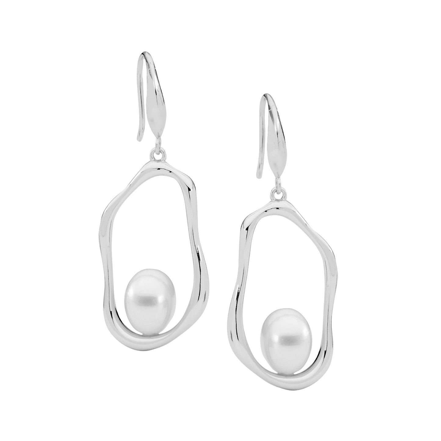 Ellani Sterling Silver Open Wave Earrings with FWP