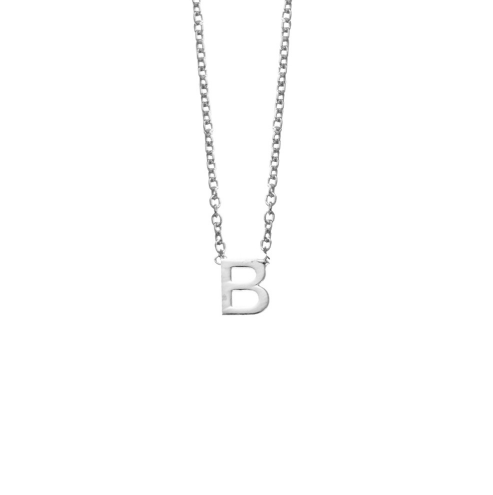 Sterling silver necklace with petite attached initial B. Length: 42 + 3cm extender. Initial Size Approx: 5mm.