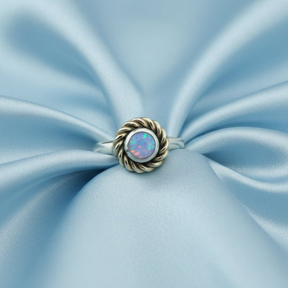 Crystal Opal Sterling Silver Ring with 9ct Yellow Gold Twist surround