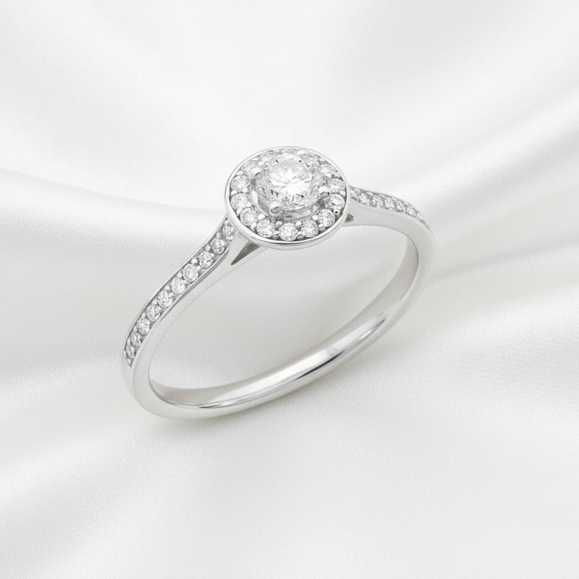 9ct White Gold Diamond Halo Ring - Size M