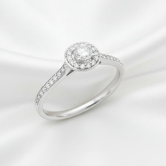 9ct White Gold Diamond Halo Ring - Size M