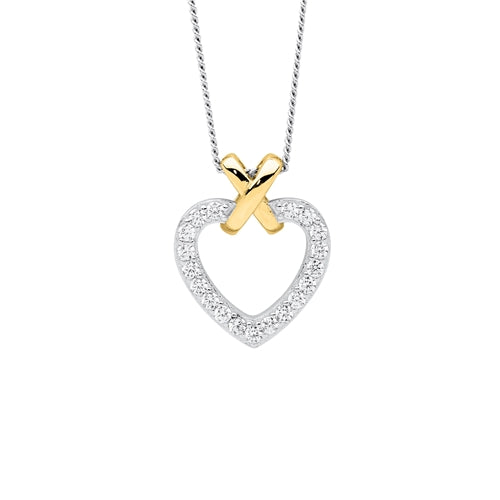 Ellani Sterling Silver CZ Heart with GP Cross Necklace