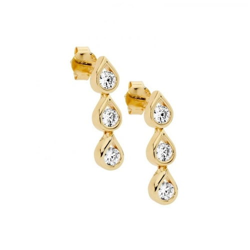 Ellani Sterling Silver CZ 3 x Drop Earrings - Gold