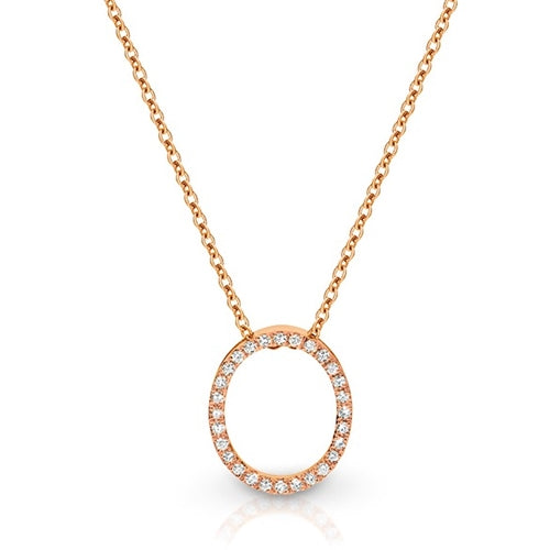 9ct Rose Gold Chain with Diamond Set Oval Pendant