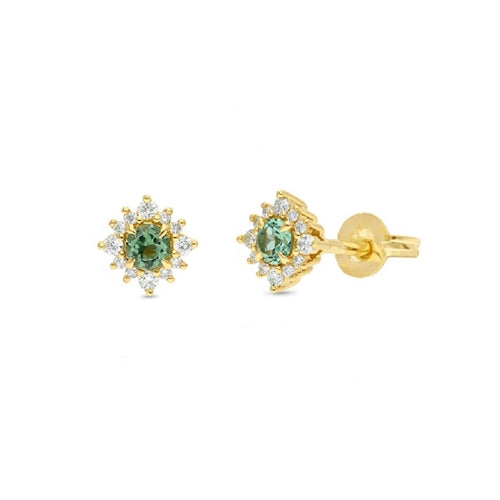 9ct Gold Mint Tourmaline & Diamond Stud Earrings
