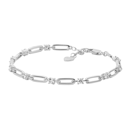 Ellani Sterling Silver Open Oval Link Bracelet with 3.5mm CZ