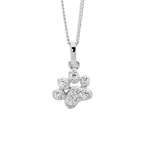 Ellani Sterling Silver CZ Paw Necklace