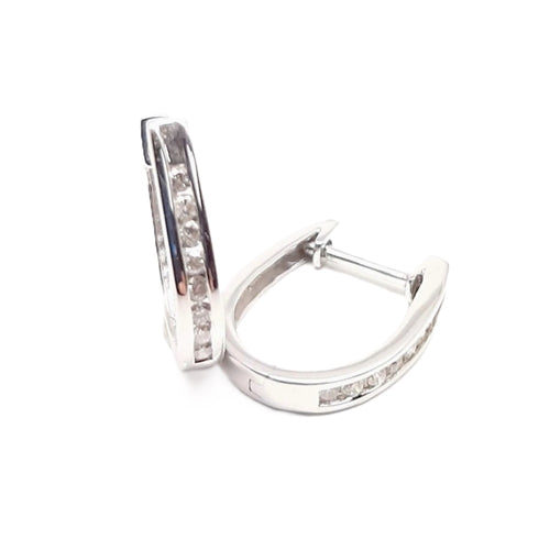 9ct WG Channel Set Diamond Huggie Earrings