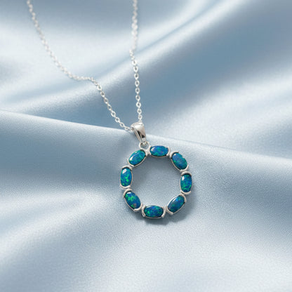 Sterling Silver Boulder Doublet Opal Open Circle Pendant