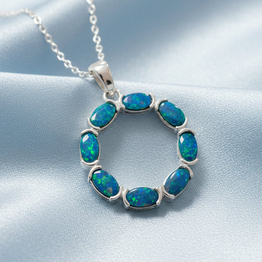 Sterling Silver Boulder Doublet Opal Open Circle Pendant