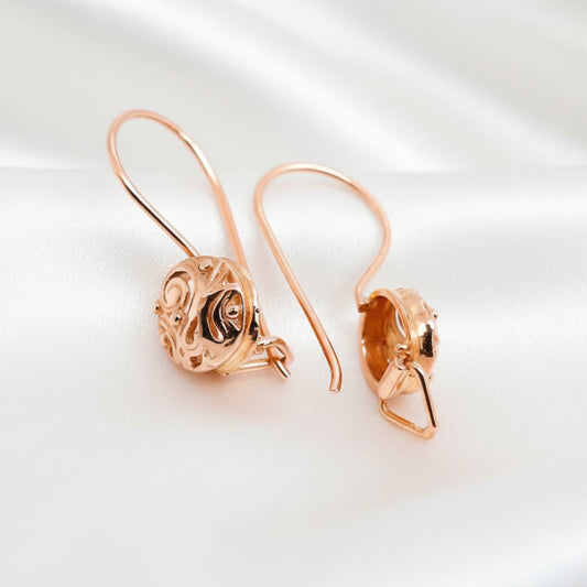 9ct Rose Gold Earrings with Round Filigree Drop