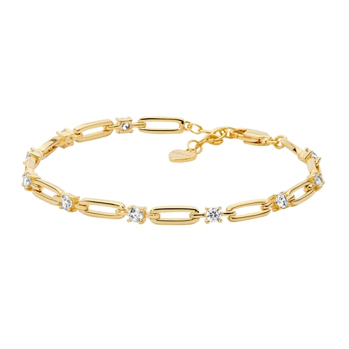 Ellani Sterling Silver Open Oval Link Bracelet with 3.5mm CZ - Gold