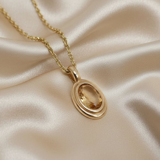 Russ Studios Australian Zircon double Cabochon 9ct gold Pendant