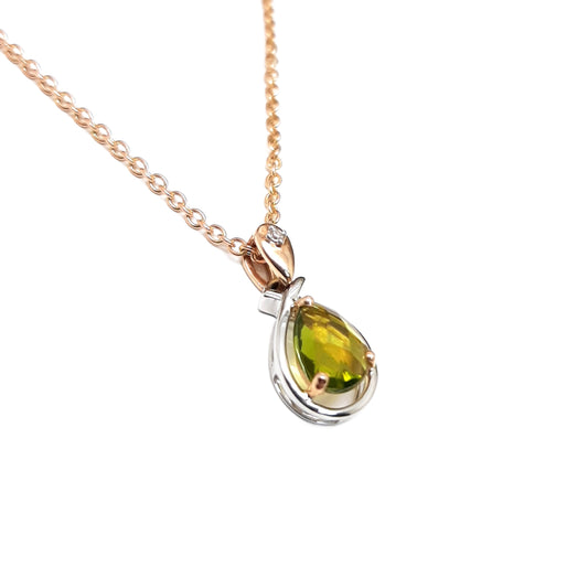 9ct White & Rose Gold Peridot & Diamond Pendant