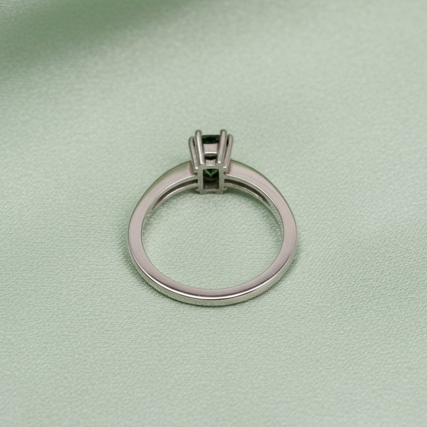 Australian Green Parti Sapphire & Platinum Ring