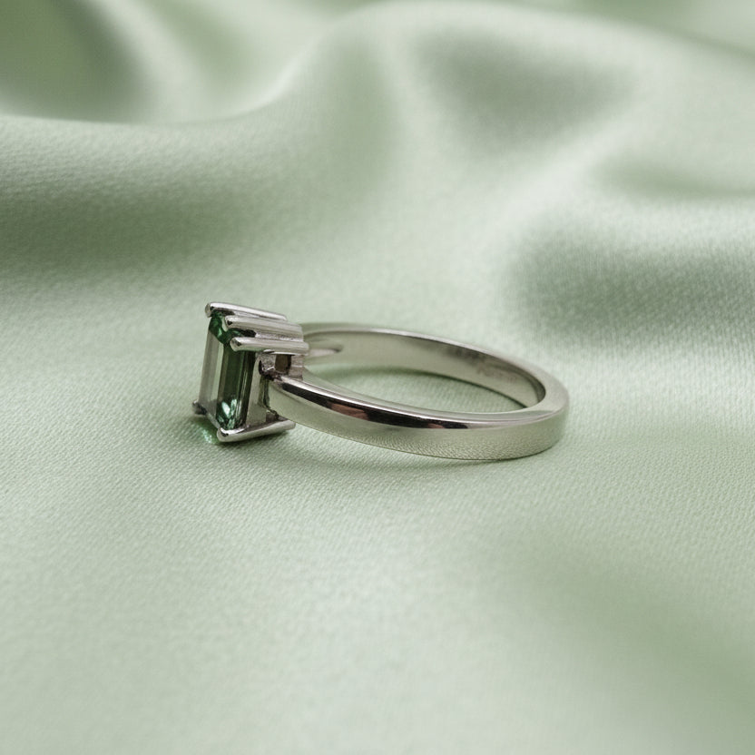 Australian Green Parti Sapphire & Platinum Ring