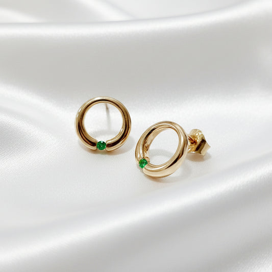 9ct Gold Open Circle Emerald Stud Earrings