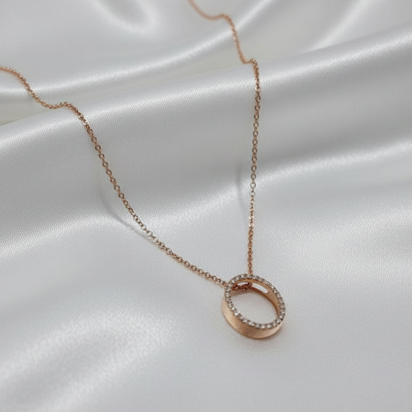 9ct Rose Gold Chain with Diamond Set Oval Pendant