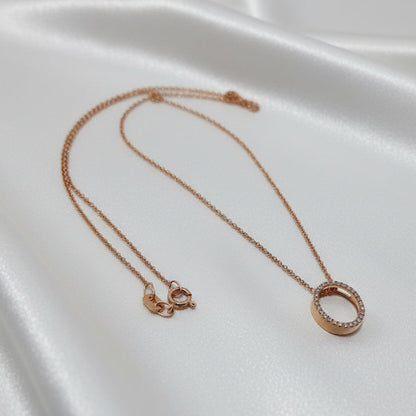 9ct Rose Gold Chain with Diamond Set Oval Pendant
