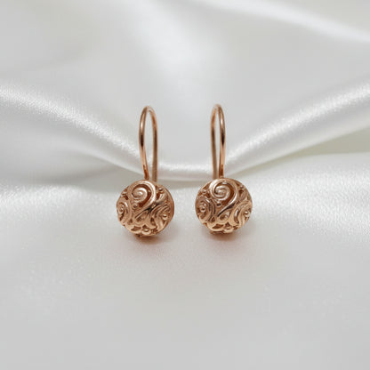 9ct Rose Gold Earrings with Round Filigree Drop