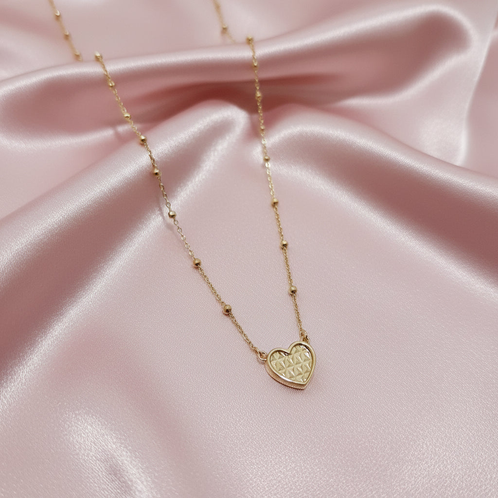 9ct Gold Fine Beaded Chain with Fixed Heart Pendant