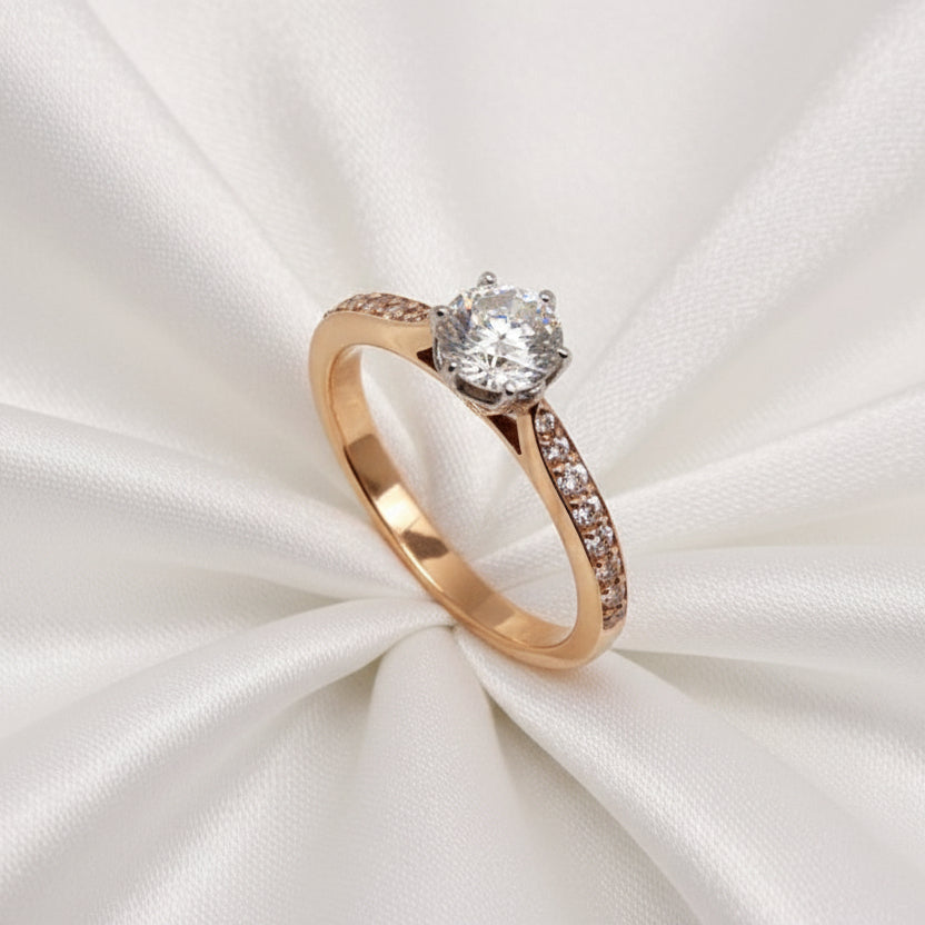 18ct Rose & White Gold Diamond Ring - Size M