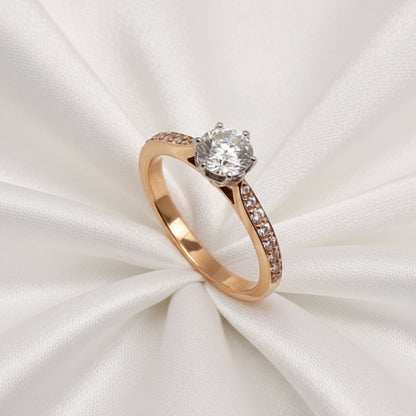 18ct Rose & White Gold Diamond Ring - Size M