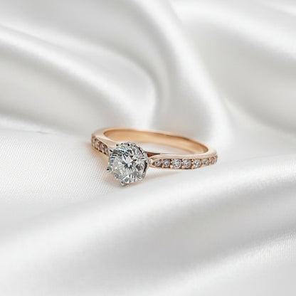18ct Rose & White Gold Diamond Ring - Size M