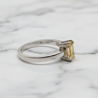 9ct White Gold Emerald Cut WA Heliodor Ring - Size O