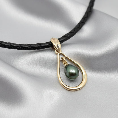 Russ Studios 9ct Gold Pearl Pendant on Leather Necklet
