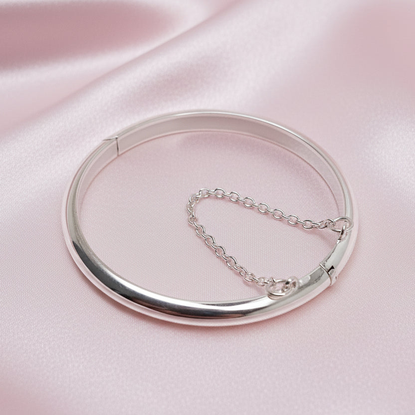 Sterling Silver Hinged Baby Bangle with Safety Chain
