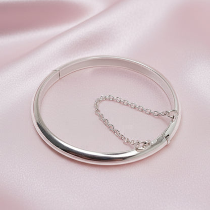 Sterling Silver Hinged Baby Bangle with Safety Chain