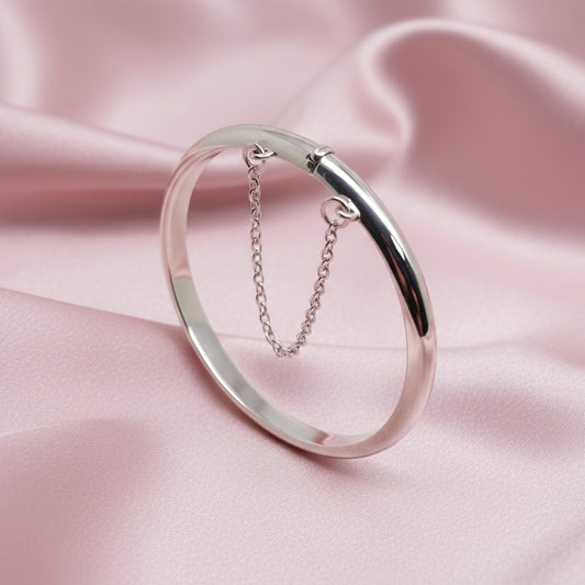Sterling Silver Hinged Baby Bangle with Safety Chain