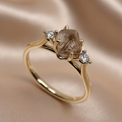 9ct Gold Kimberley Champagne Argyle Rough & Argyle Round Diamond Trilogy Ring