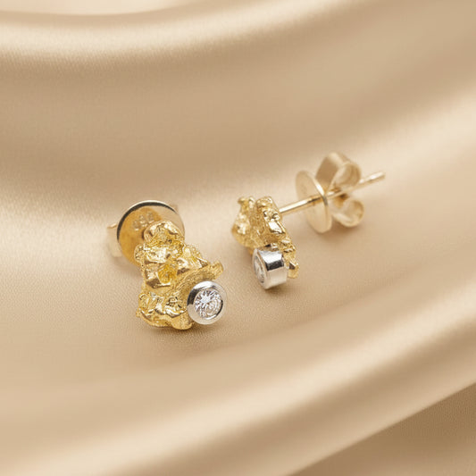 18ct Yellow & White Gold Nugget & Argyle Diamond Stud Earrings