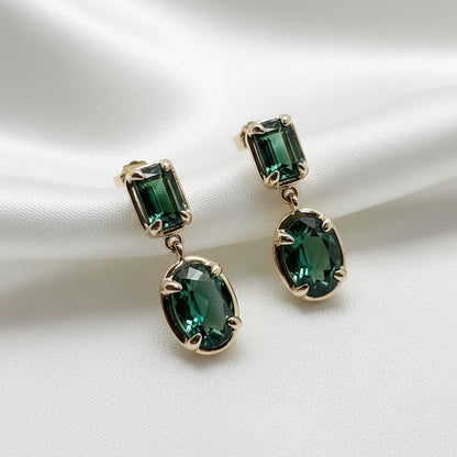 9ct Gold Green Quartz Drop Earrings