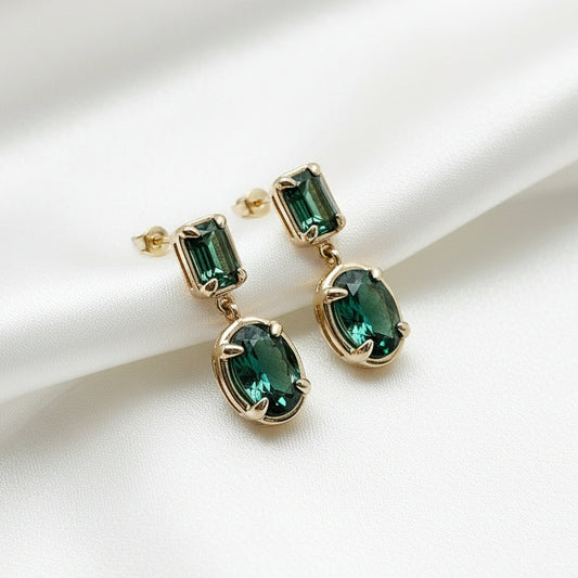 9ct Gold Green Quartz Drop Earrings
