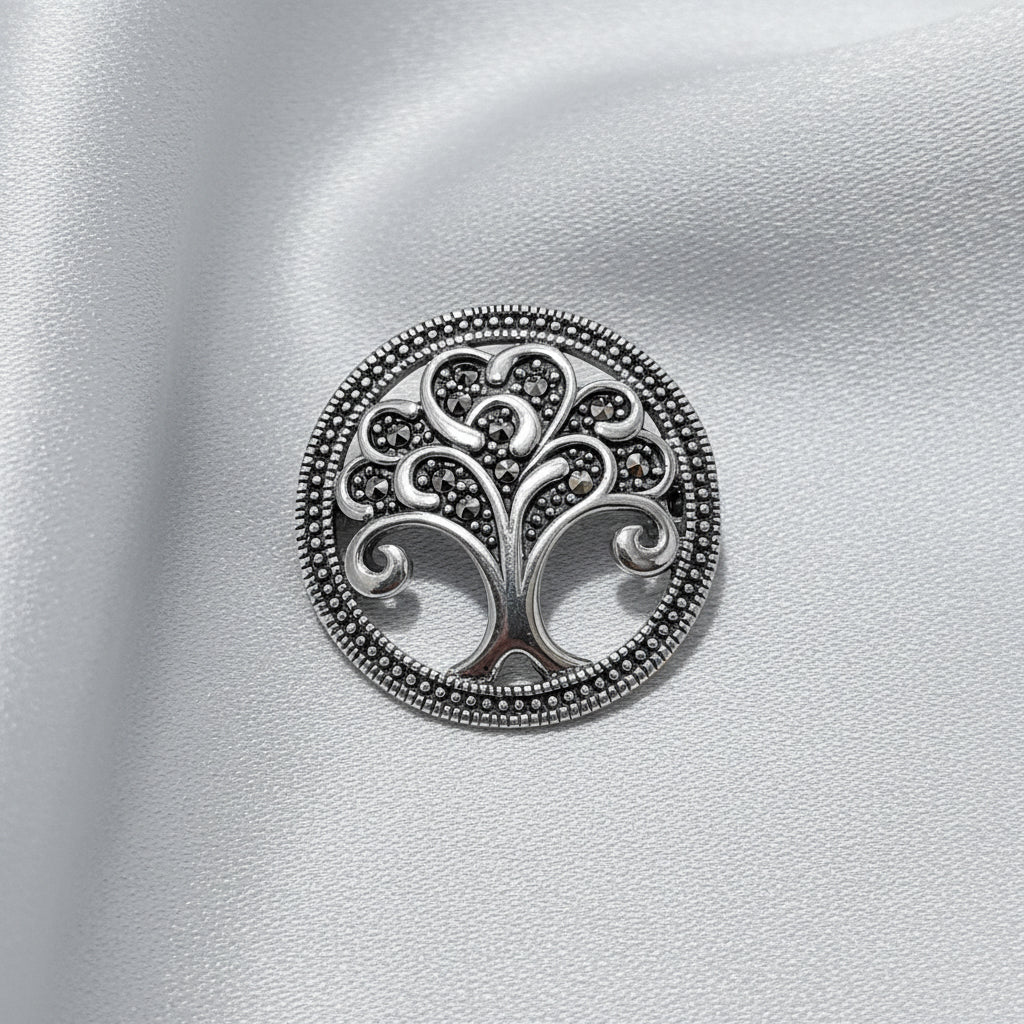Sterling Silver & Marcasite Tree of Life Brooch
